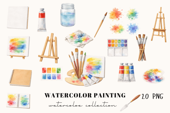 Download Watercolor Painting Tools Clipart Set - Watercolor painting Collection