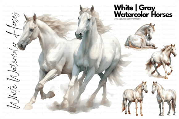 Download Gray | White Watercolor Horses - Premium Resources