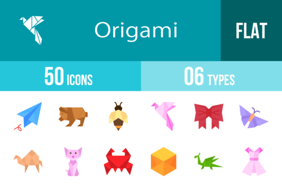 Download 50 Origami Flat Multicolor Icons - Premium Resources