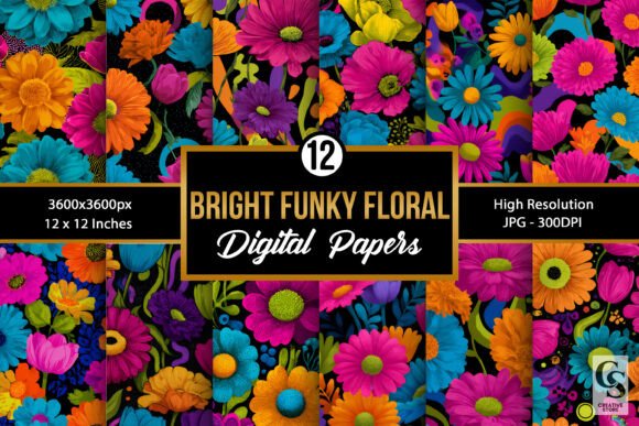 Download Bright Funky Flowers Digital Papers - Funky flowers Collection