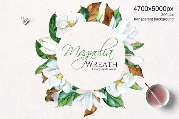 Download White Watercolor Magnolia Round Frame - Premium Bundle